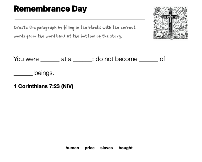 Remembrance Day fill-in-the-blank